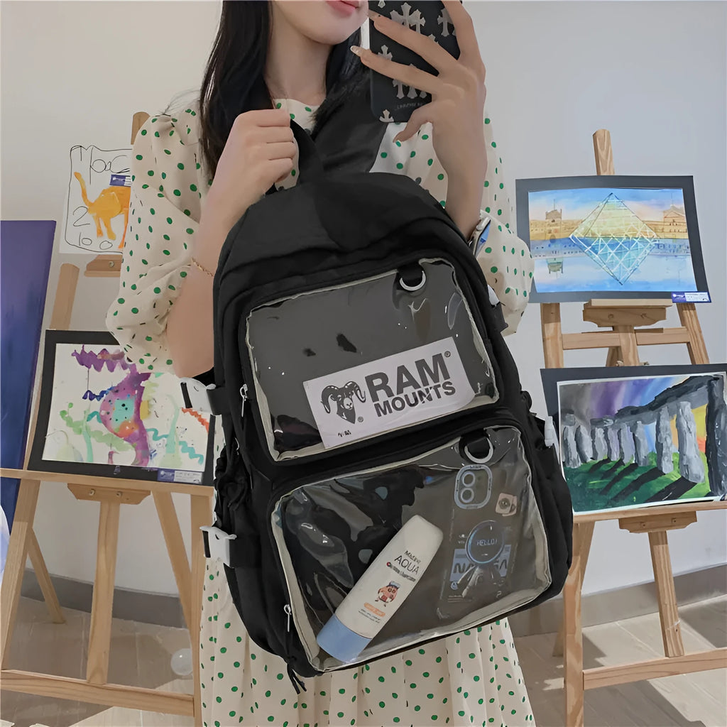 Cute nylon PVC school bag for middle and high school students in pink colour