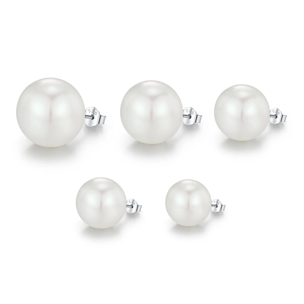 Light luxury French pearl earrings for women in 925 sterling silver with diamond setting, available in 6mm to 14mm sizes