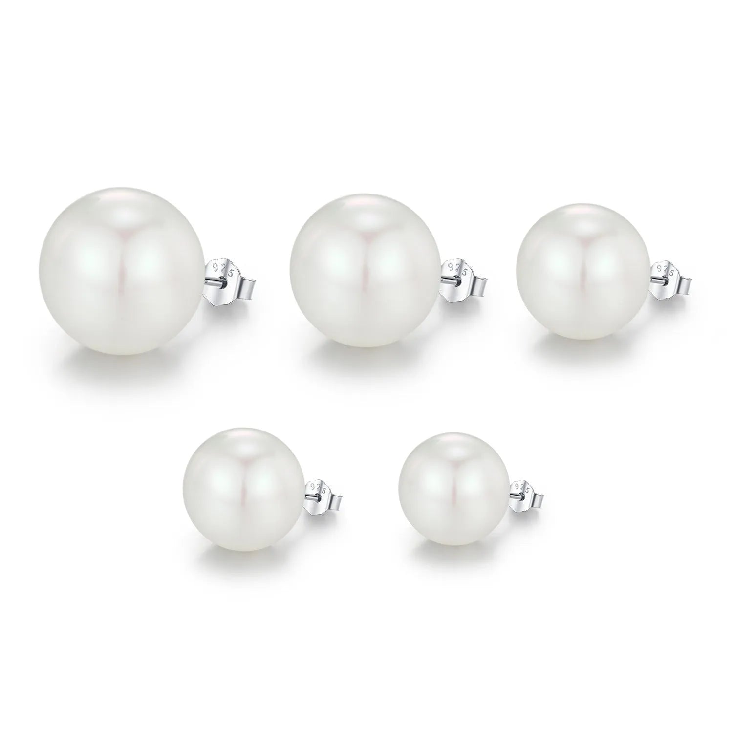 Light luxury French pearl earrings for women in 925 sterling silver with diamond setting, available in 6mm to 14mm sizes