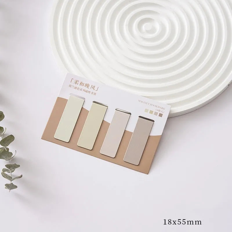 Set of four miniature magnetic bookmarks with Morandi colour block designs in different shades