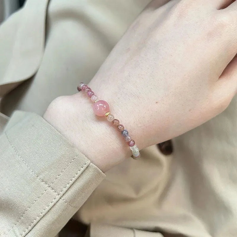 Women's pink crystal bracelet with electroplated alloy finish and geometry shape