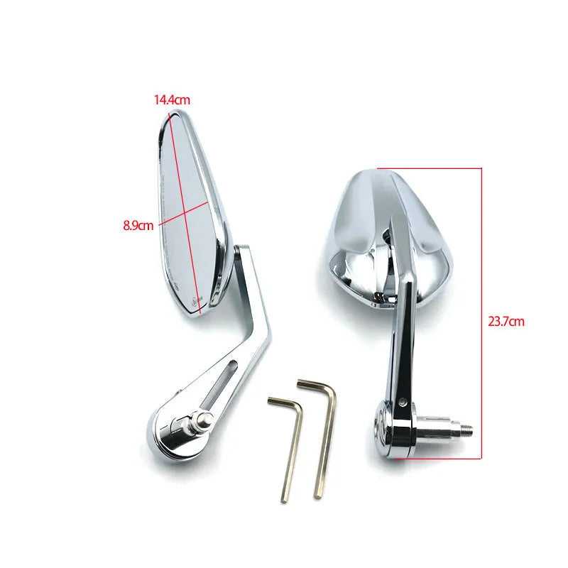 Pair of aluminium alloy motorcycle handle mirrors with retro head design in black electroplating finish