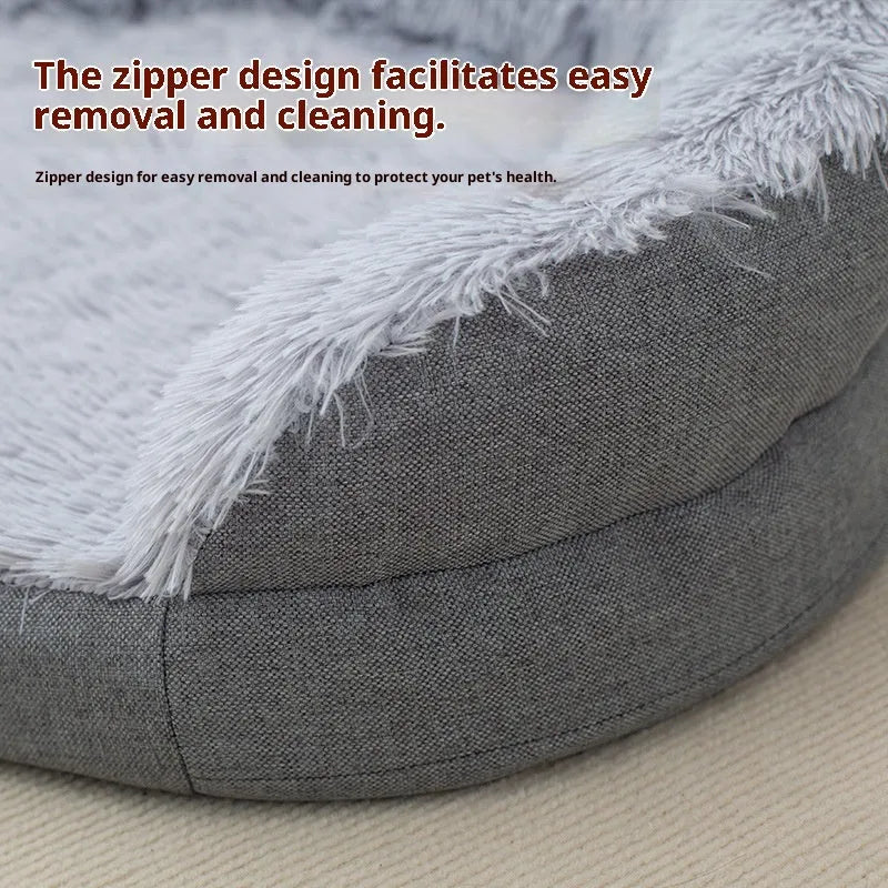 Winter warm pet plush large kennel for dogs, grey oval open nest bed