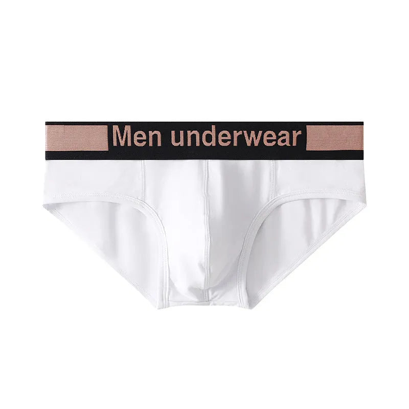 Men's modal briefs in black, pink, or white showing low waist and gradient belt design.