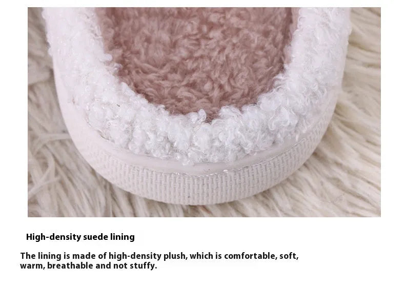 White cartoon fluffy slippers with toe holder design and non-slip rubber soles