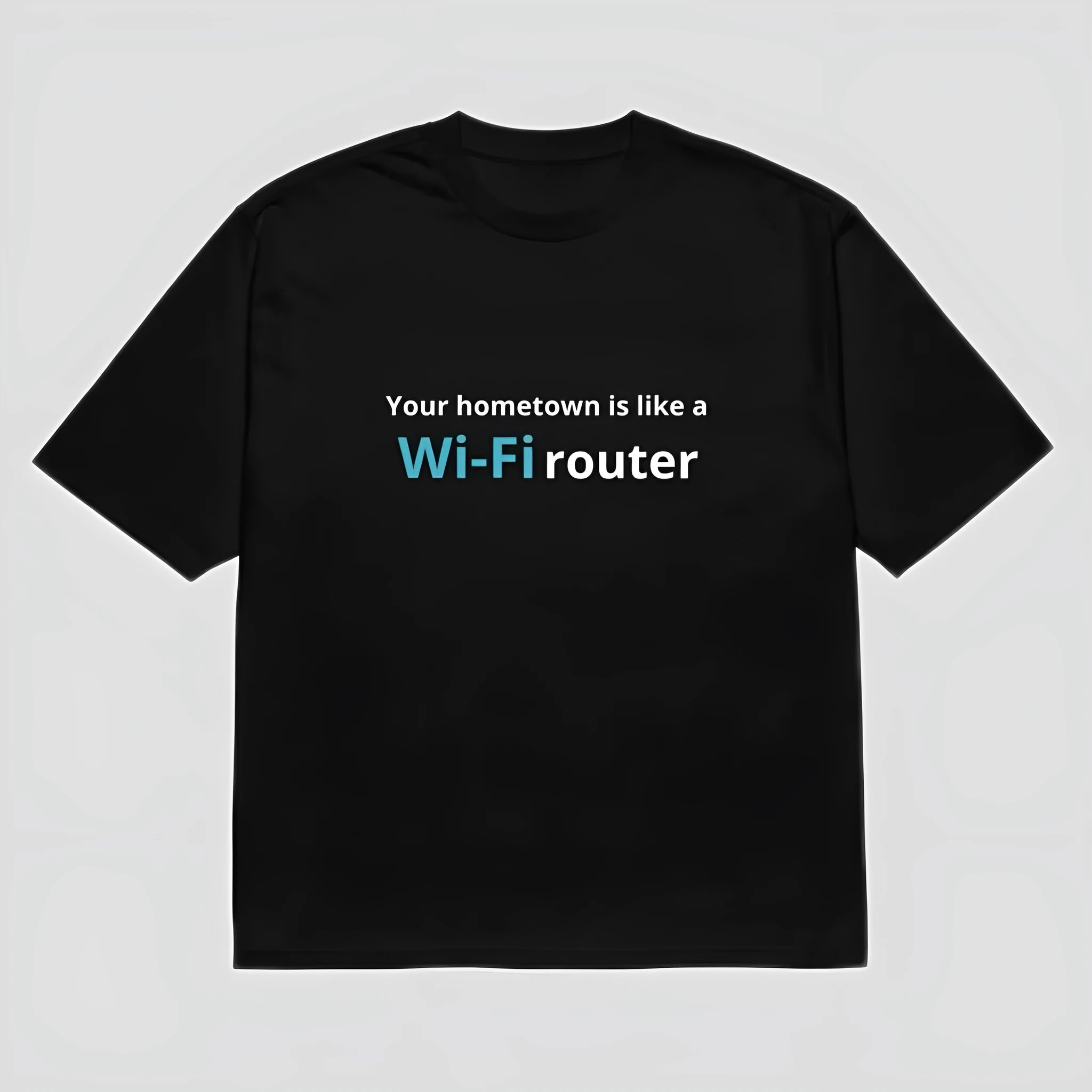 Black men's loose fit T-shirt with a 3D digital printed cartoon pattern on the front.