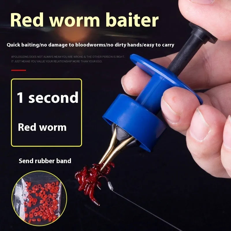 Blue ABS bloodworm clip with rubber bands bottle set for live bait fishing