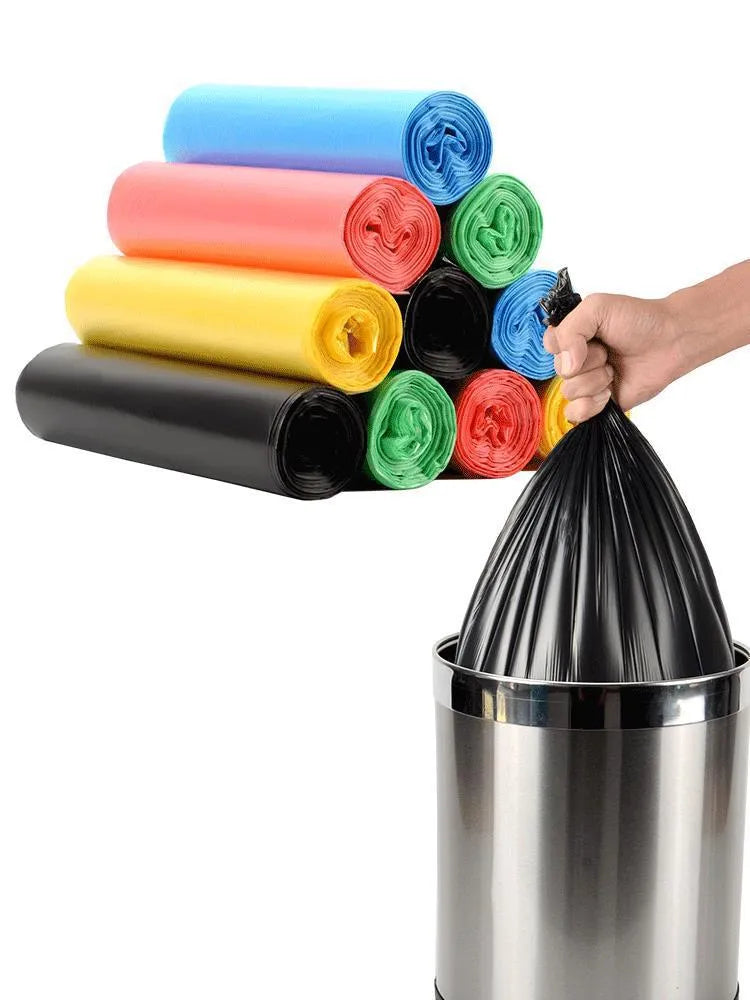 Roll of black thickened disposable kitchen bags with flat-mouth design measuring 50cm by 60cm