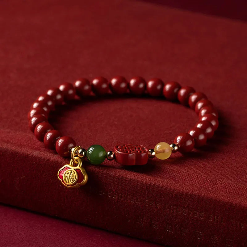 Emperor Sandstone bracelet with fu character charm in 6mm or 8mm bead sizes