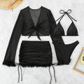Black women's long sleeve bikini set for swimming sports with brief style bottoms