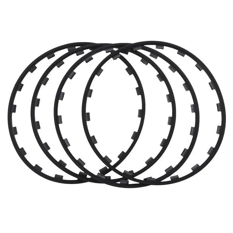 Set of four coloured nylon wheel hub protection rings for anti-rub defence.