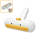 Portable pet hair remover brush with yellow duck design and white plastic body