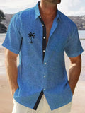 Men's loose-fit casual palm tree shirt in blue or white, sizes S to 5XL, polyester short sleeve resort shirt