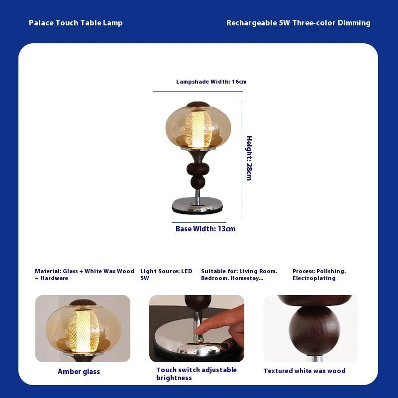 Solid wood palace table lamp with retro design and USB rechargeable power