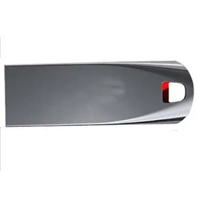 Black USB flash drive with rotating cap showing 4GB to 128GB capacity options for vehicle use