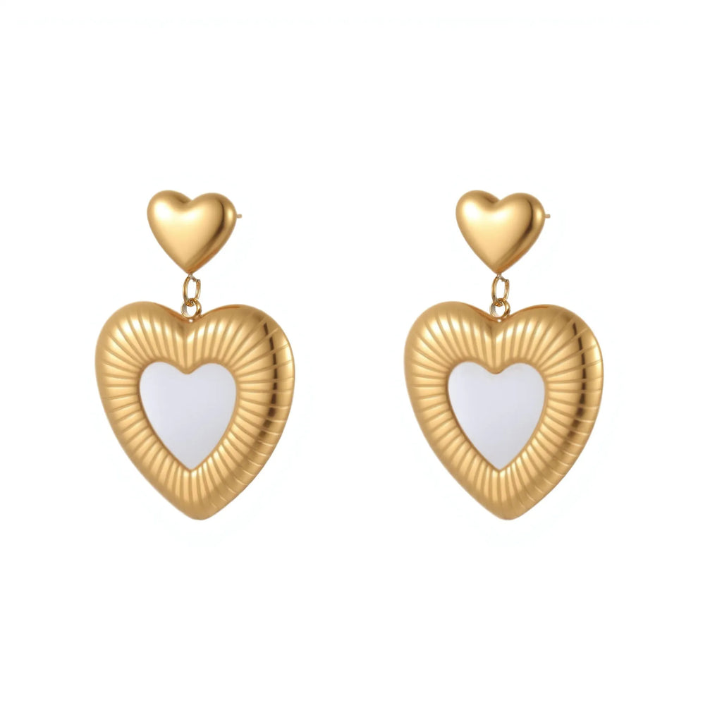 Heart shape stainless steel earrings with 18K gold electroplating for women's fashion