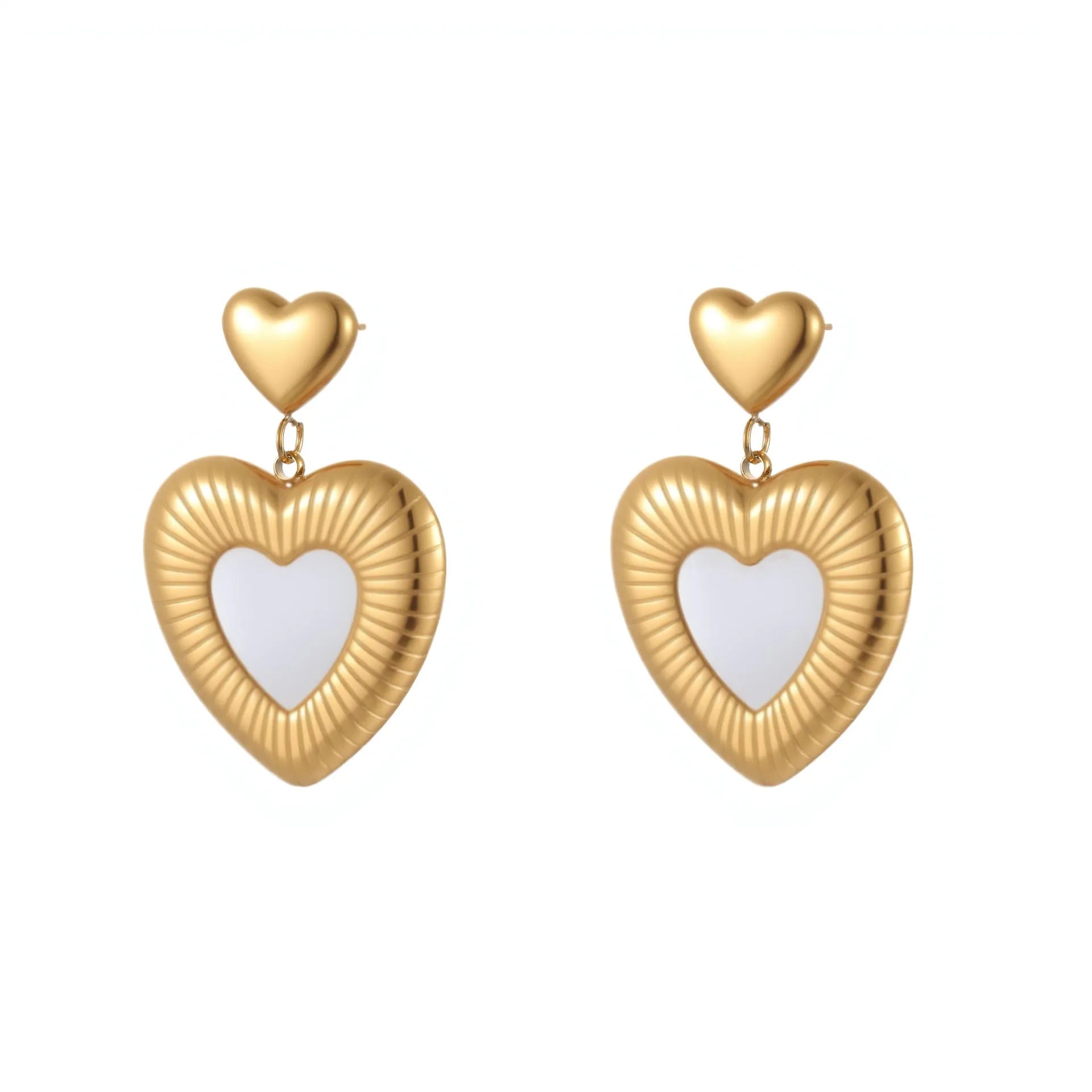 Heart shape stainless steel earrings with 18K gold electroplating for women's fashion