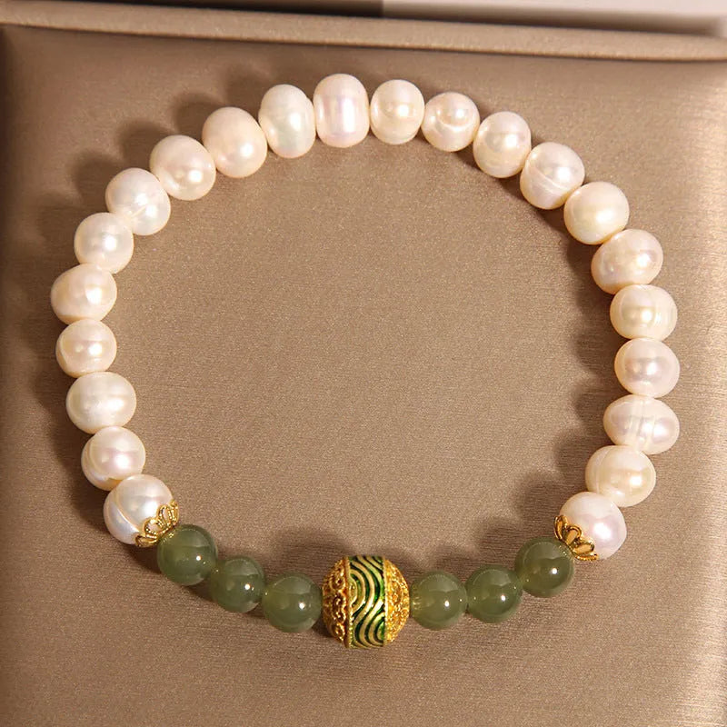 Natural pearl bracelet for women with jasper and enamel round beads in New Chinese light luxury style