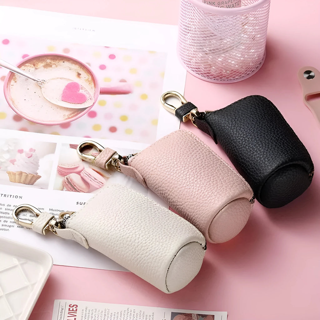 Black waterproof PU key case with zipper closure for organised key storage