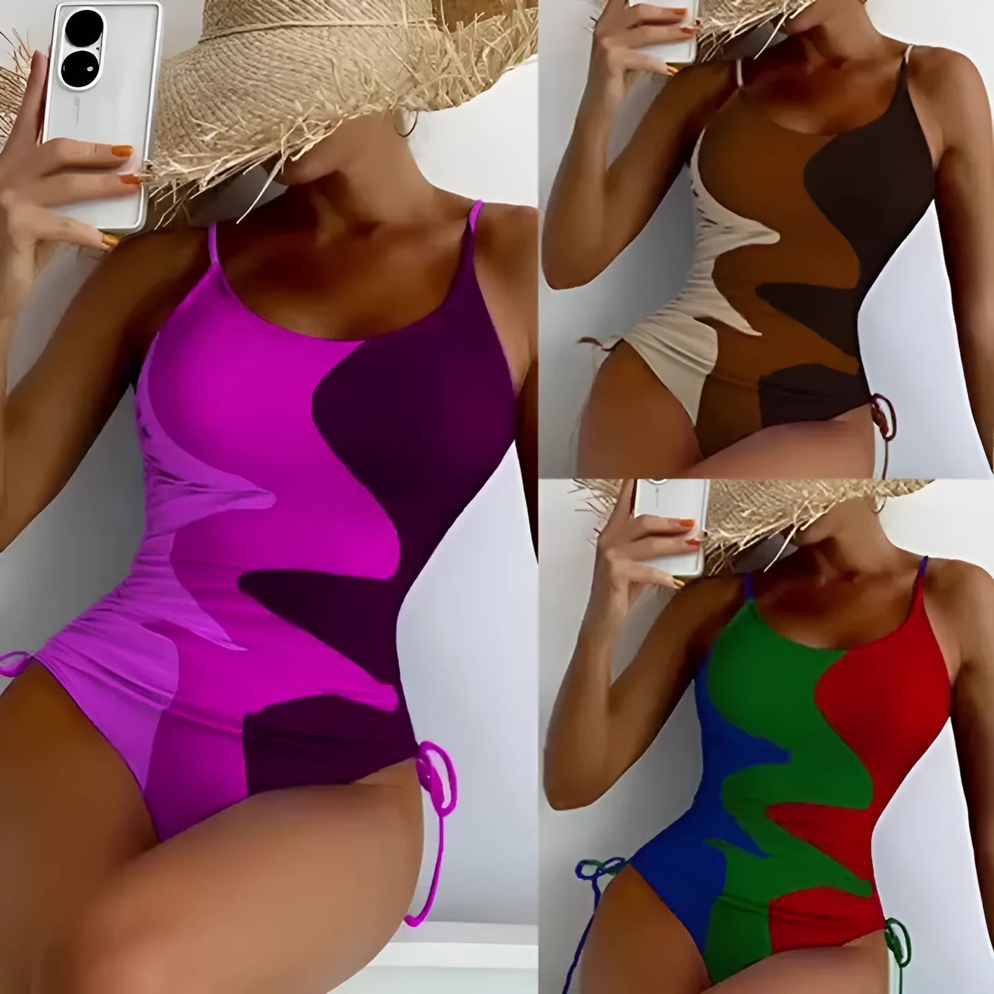 Women's blue one-piece sleeveless swimsuit with a backless design for swimming sports.