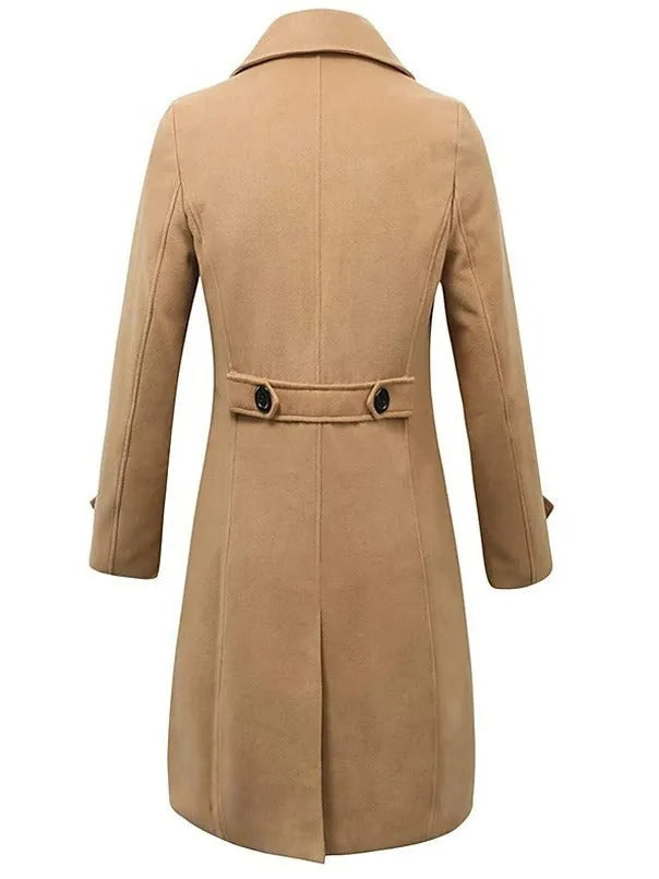 Men's long double breasted woolen coat in dark gray, black or khaki, sizes S to XXXL