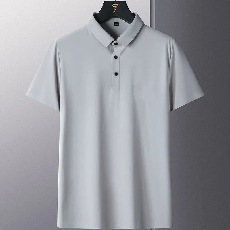 Non-ironing solid colour men's short sleeve business casual top in nylon fabric