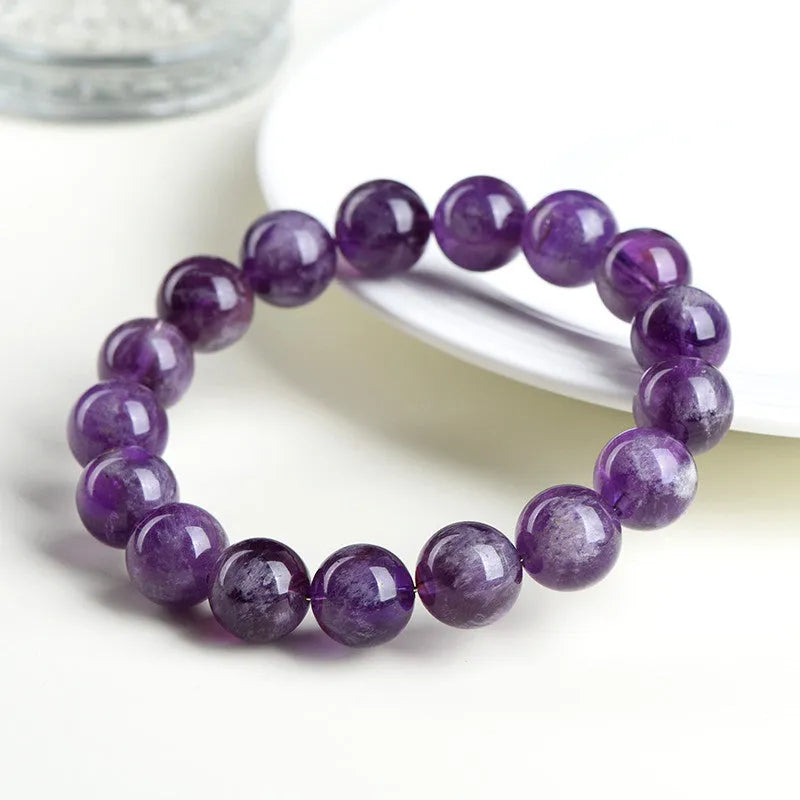 Natural feather amethyst snow mountain purple crystal bracelet with geometric Ruyi design and scattered beads
