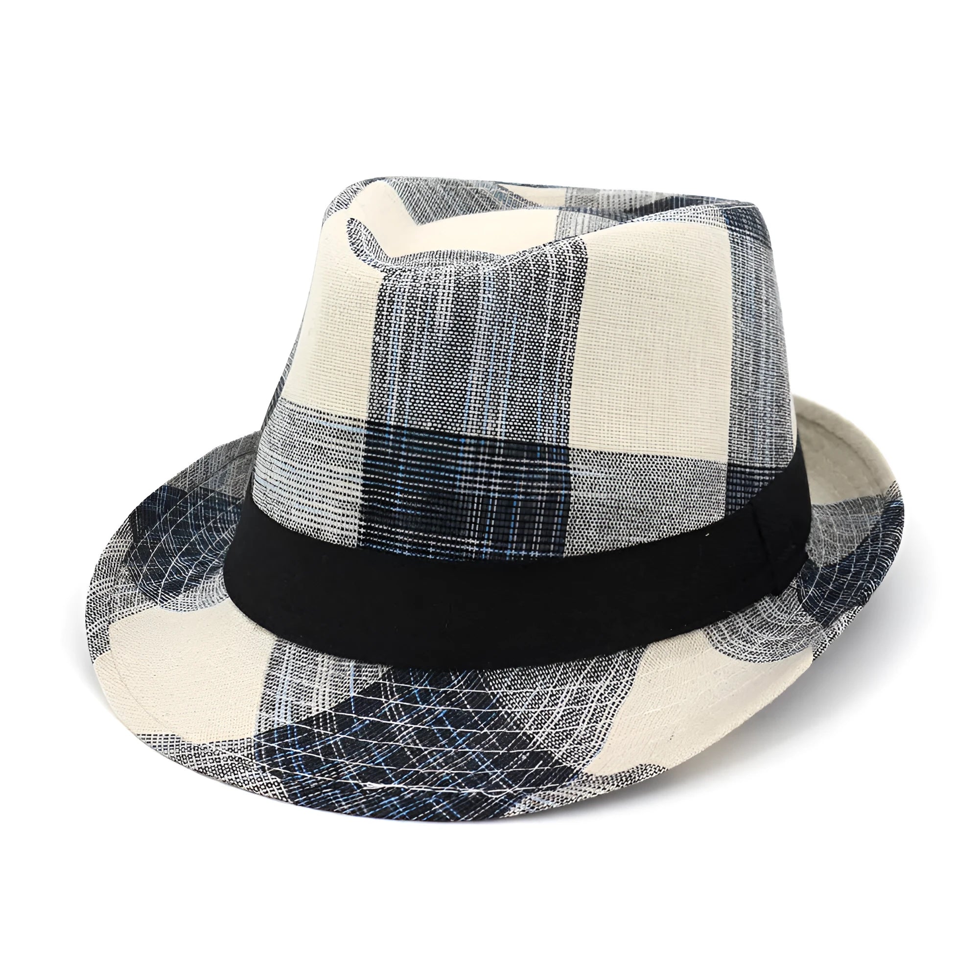 A black or blue polyester sun hat with a bell crown design for outdoor travel.