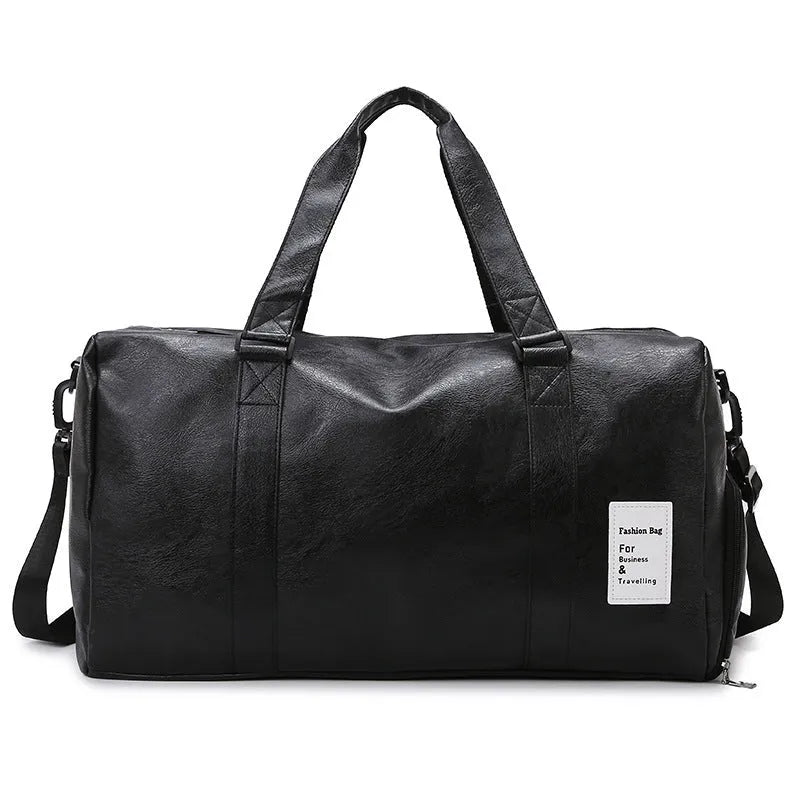 Black fitness shoulder messenger bag showing dry and wet separation compartments