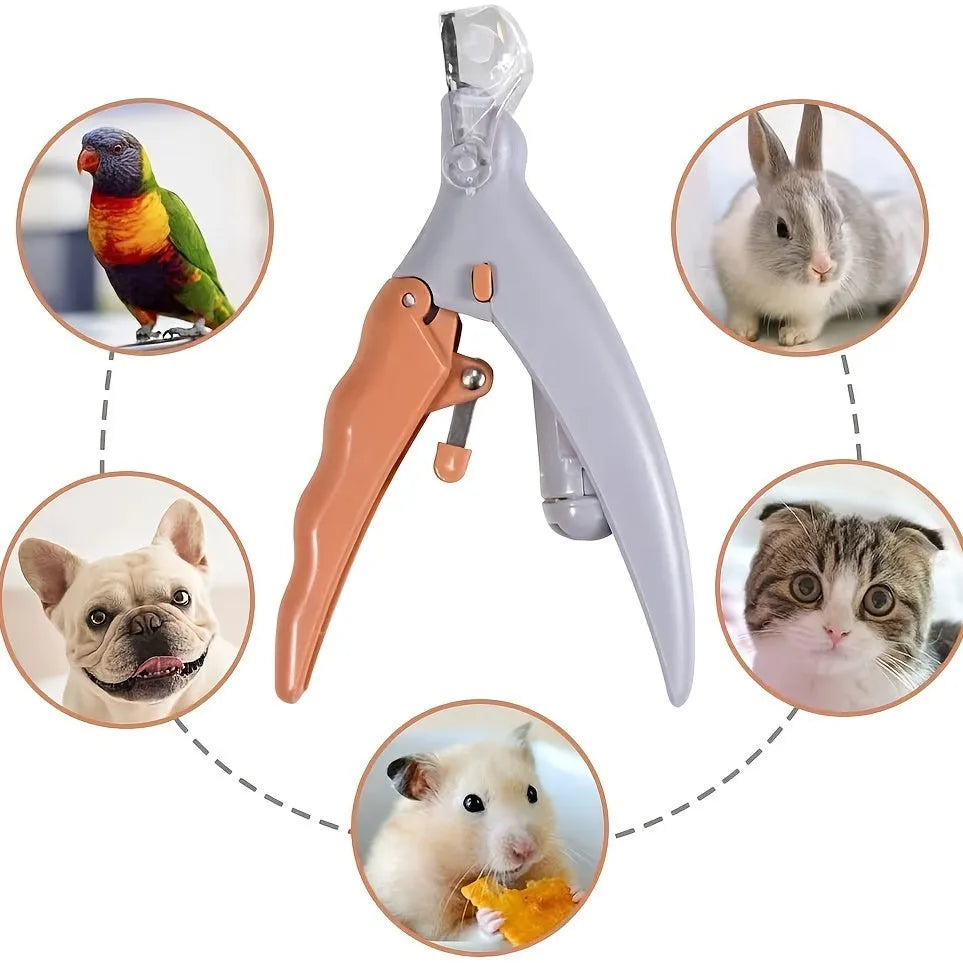 Yellow LED pet nail trimmer with magnifying glass and steel blades for trimming cat and dog nails