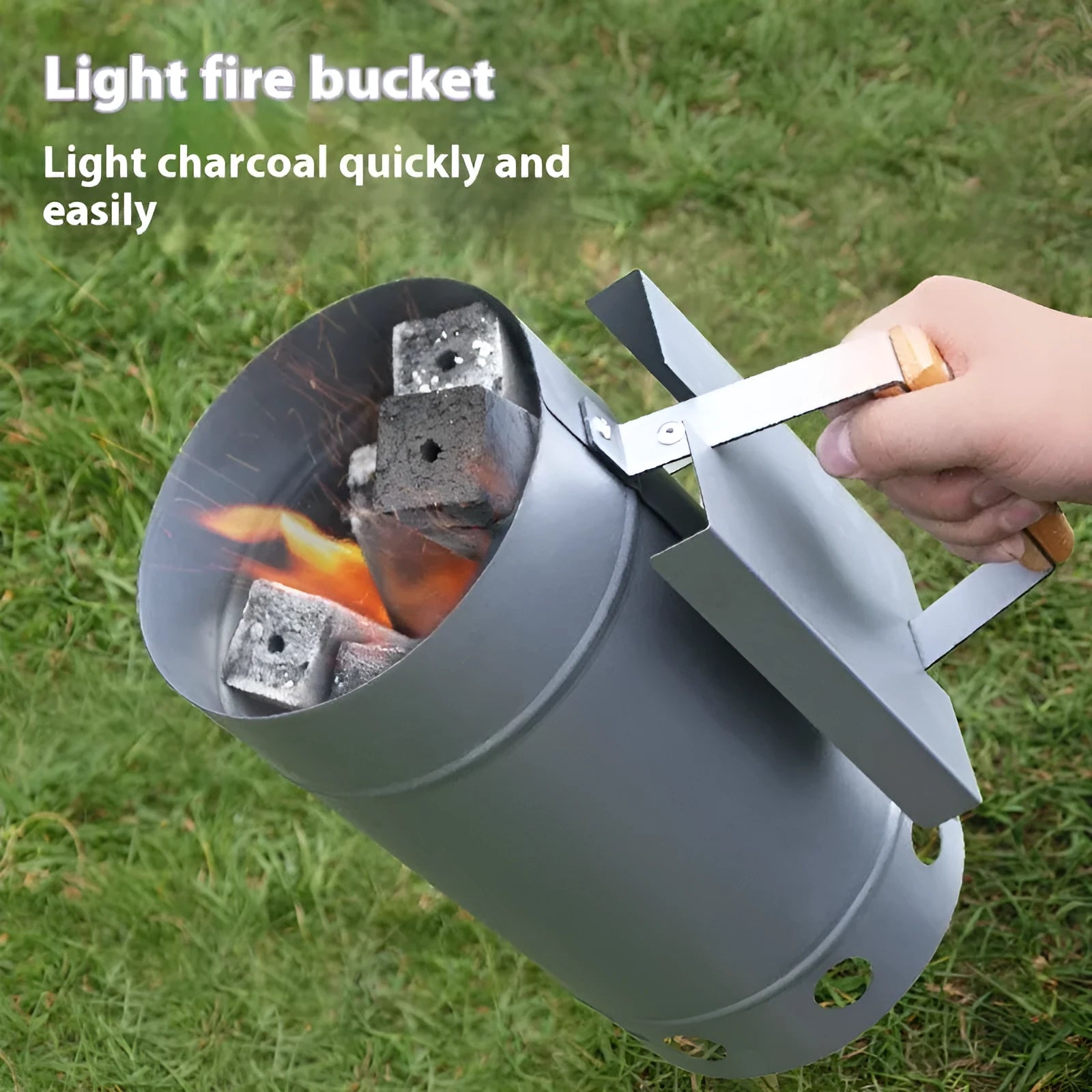 Zinc-iron alloy charcoal oven igniter with carbon barrel design for outdoor barbecues.