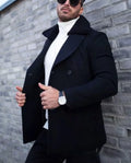Men's fur collar woolen coat in black, thickened polyester, British style, sizes M to XXXL