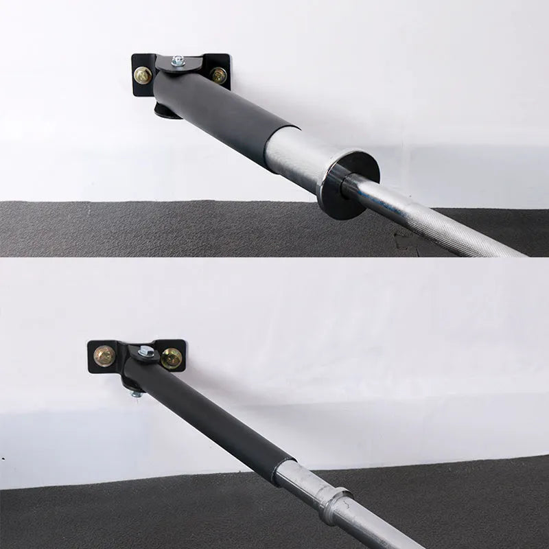 Steel wall barbell rack with 25 vertical tubes for storing rods, shown with mounting screws.