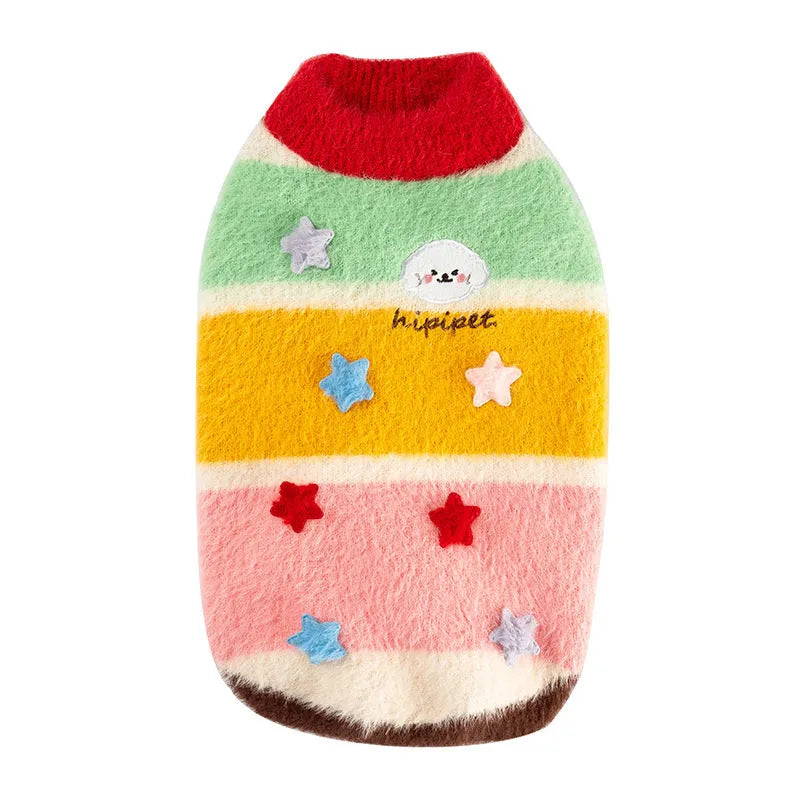 Yellow cartoon star striped parent-child sweater for small and medium dogs, pet clothing