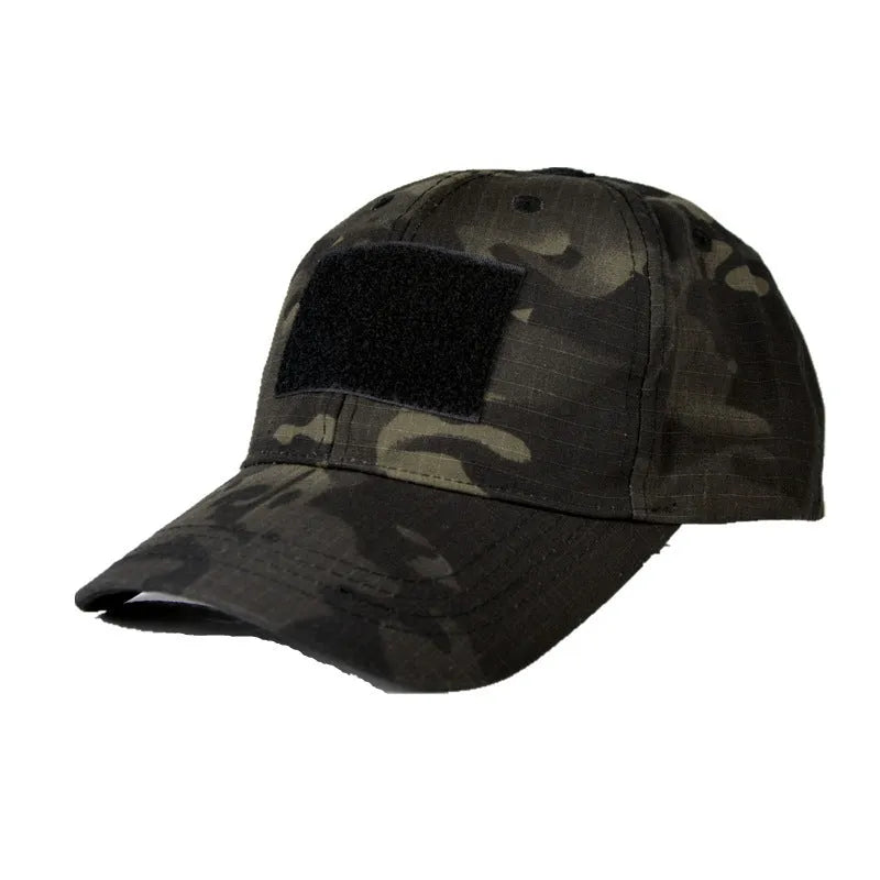 Cotton twill baseball cap with Velcro front panel and embroidered letter pattern in Black
