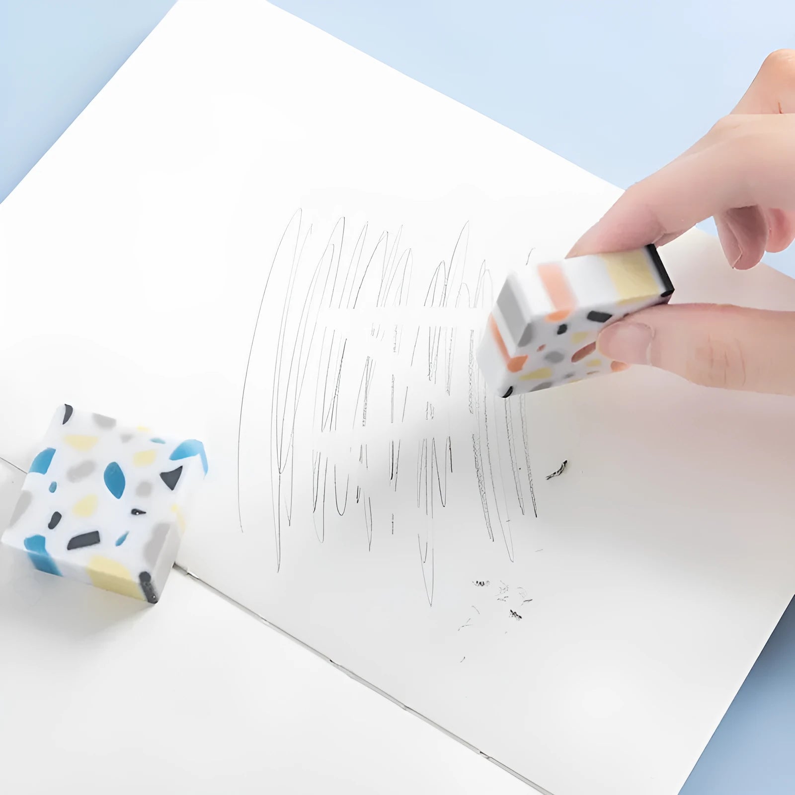 Small square PVC eraser measuring 36mm for student drawing and office stationery use