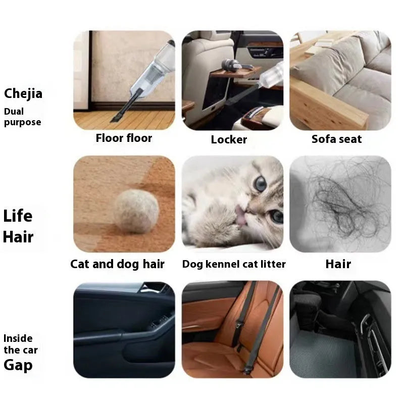 Black handheld portable car vacuum cleaner with USB charging cable