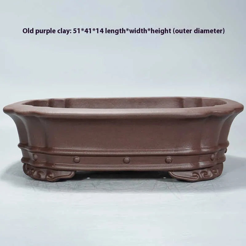 Purple sand handmade rectangular antique flower pot measuring 51x41cm for desktop plant display