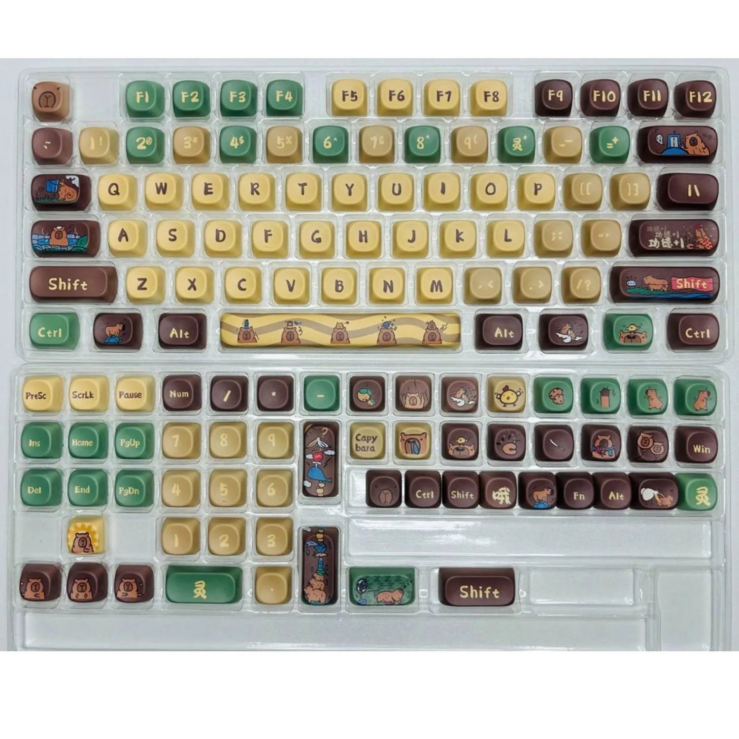 Capabala PBT Girl MOA Height profile 130-key ABS plastic mechanical keyboard keycap set laid out.