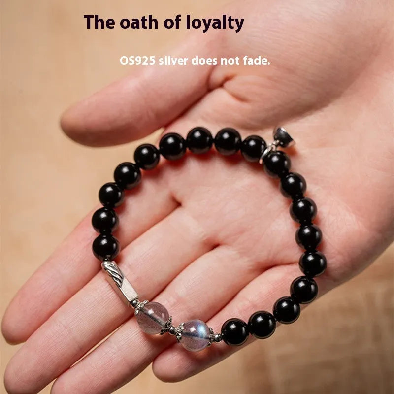 Black obsidian Buddha beads couple bracelet DIY set showing 8mm and 10mm bead sizing