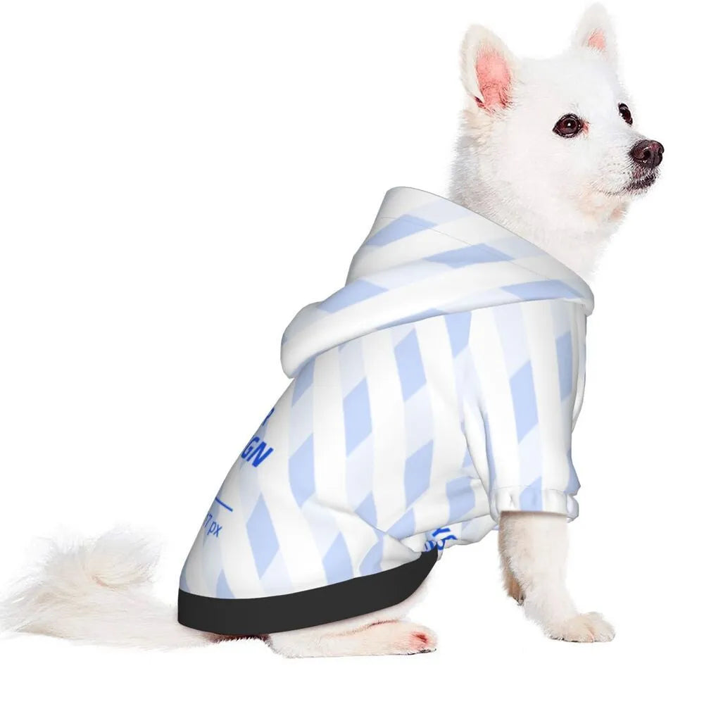 Black small pet hooded sweater in polyester with full-width single-sided print and elasticated cuffs