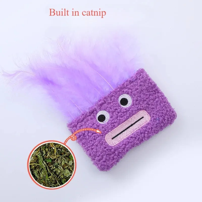 Colourful plush cat toy shaped like an explosion head with a big mouth, filled with natural catnip.