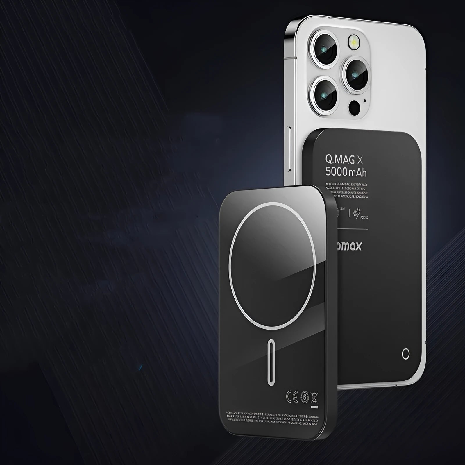 Black and Titanium Gold magnetic wireless alloy power bank with capacity options displayed.