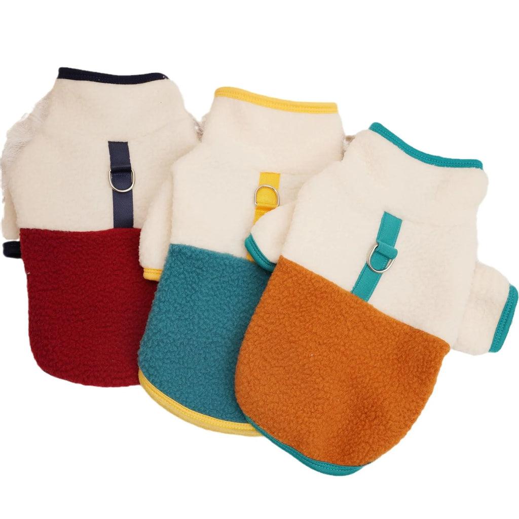 Lambswool pet sweatshirt in caramel colour on a dog, showing casual autumn winter clothing