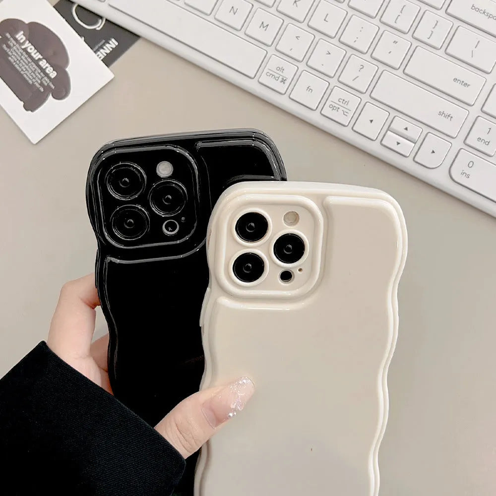 Solid colour air cushion silicone phone case for iPhone in black with wave pattern
