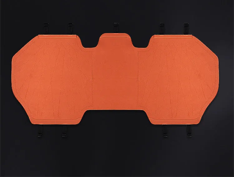 Ultra thin genuine fur tailored car seat cover in Hermes orange colour showing gradient hole design.
