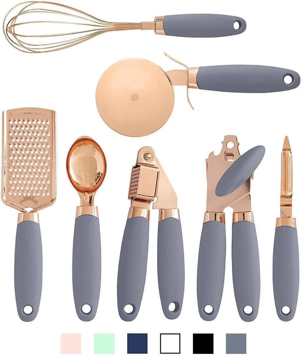 Stainless steel kitchen gadget 7-piece set in a minimalist box featuring various bottle and can openers.