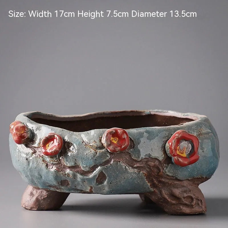 Hand-painted ceramic large caliber flower pot with cute pastoral design