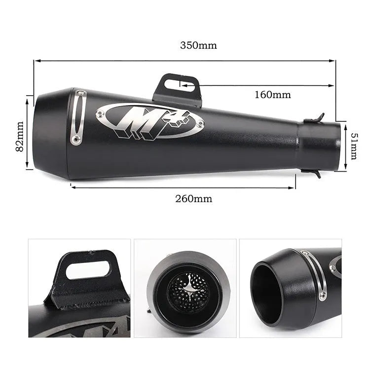 Universal M4 style motorcycle exhaust pipe in various colour options for large displacement bikes.