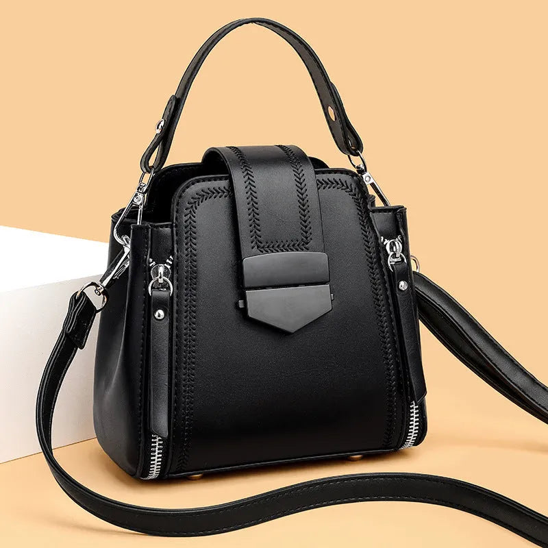 Soft PU leather square vertical small handbag in multiple colours with sewn seam detailing